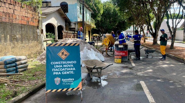 Infraestrutura avança em obras de revitalização e moderniza canteiro no Centro de Itacoatiara