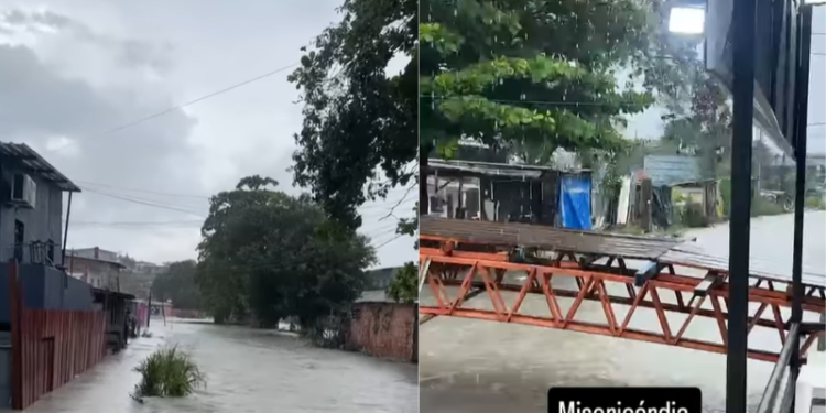 VÍDEO: chuva alaga ruas e igarapé transborda na zona leste de Manaus