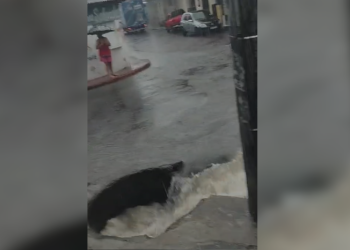 VÍDEO: menino cai em bueiro durante forte chuva em Manaus e é resgatado